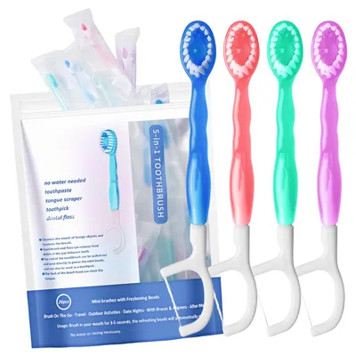 Imagen del producto de Set de cepillo de dientes de viaje, de 26 piezas, 5 en 1, con cerdas suaves, incluye pasta de dientes, ideal para viajes y camping