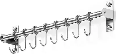 Produktbild von Kš¹che Edelstahl H?ngeleiste, Hakenleiste mit 8 Bewegliche Haken, Utensil Kš¹chenreling Selbstklebender ohne Bohren, 40cm