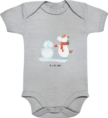 Produktbild von Mr. & Mrs. Panda Strampler Einhorn Schneemann 3. - 6. Monat - Heather Grey - Geschenk, babykleidung body, Baby, Unicorn, Babystrampler, Winter, Kuchen, Weihnachten, kalt