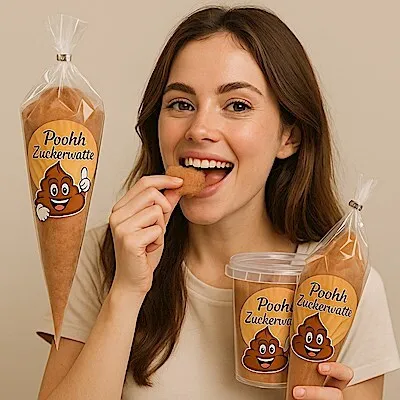 Produktbild von Zuckerwatte Poohh im Eimer 50g | braune Zuckerwatte mit Cola Geschmack