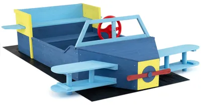 Immagine prodotto di COSTWAY Sabbiere per bambini 180 x 100 cm, sabbiera in legno con timone, elica colorata, ali laterali e panca, sabbiera da esterno per bambini dai 18 mesi in su
