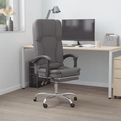 Immagine prodotto di Sedia da ufficio con funzione massaggio, grigia, in ecopelle, regolabile in altezza. Sedia girevole con braccioli, schienale, supporto lombare e poggiatesta, ideale per l'ufficio domestico e lo studio