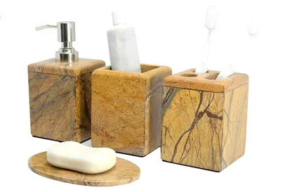 4-teiliges Badaccessoire-Set aus Naturstein, braun, modern