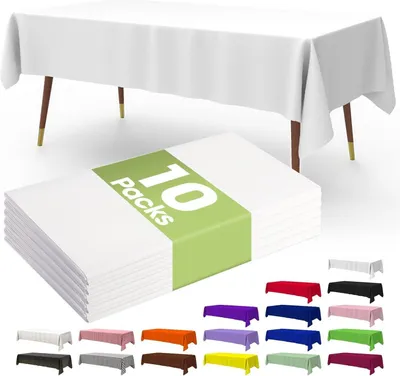 Produktbild von Premium Einweg-Tischdecke – 10er-Pack, 137,2 x 274,3 cm Tischdecken für Partys, dekorative Tischdecken für rechteckige Tische, weiße Tischdecke aus Kunststoff, auslaufsicher und stabil, weiß