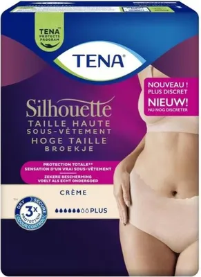 Image de Tena Silhouette Plus Crème - Taille haute Large - 12 paquets de 8 protections