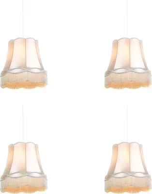 Produktbild von QAZQA - Retro Set mit 4-flammig Retro-Hängelampe I Pendellampe I Pendelleuchten creme 4-flammig5 cm - Granny I Wohnzimmer I Schlafzimmer - Textil Rund - LED geeignet E27