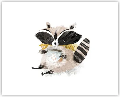 Produktbild von Poster - Poster ohne Rahmen - Waschbär Tasse Kinder - 50x40 cm - Wand Bild - Wanddeko - Wandbilder - Kunstposter - Wandposter - Bilder - Kunstdruck - Wanddekoration - Wandbild - P2XAA50x40-4716