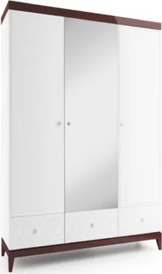 Produktbild von Casa Padrino Luxus Kleiderschrank Weiß / Hochglanz Braun 171,4 x 60 x H. 205 cm - Massivholz Schlafzimmerschrank mit Spiegel - Schlafzimmermöbel