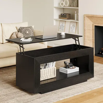 Produktbild von FABATO Hebbarer Couchtisch Schwarz – Höhenverstellbar, mit großem Stauraum & minimalistischer Landhaus-Optik für Ihr Wohnzimmer