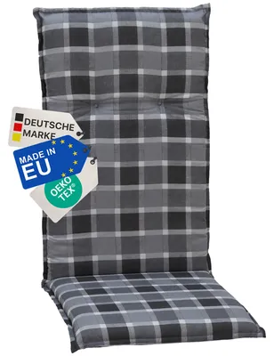 Produktbild von NYVI Gartenstuhl Auflage Hochlehner Barcelona - UV-Beständig, Atmungsaktiv, Strapazierfähig - Hochlehnerauflage Sitzkissen Outdoor - Sitzauflagen für Gartenstühle 118x50cm Grau Anthrazit Karo