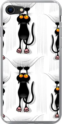 Produktbild von MuchoWow® Handyhülle Schutzhülle Hülle für Telefoonhoesje iPhone 7 Muster - Katze - Schwarz - Jungen - Mädchen - Kinder - Kinder Silikon Softcase Handy Hülle - Kartenhalter