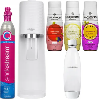 Produktbild von Sodastream Terra Wassersprudler Weiß 1L Flasche 3 Sirupe Kartusche Set