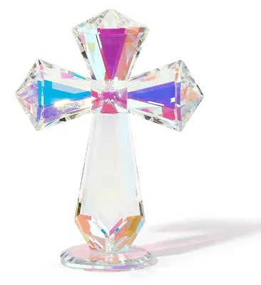 Glaskreuz 14,7 cm, AB-Farbdekor, christliches Kreuz, Ostern, Geschenk