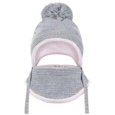 Produktbild von Baby Mädchen Winter Mütze Dreiecktuch Schal Strick Winterset 36/38 0-6 Monate, Grau, Gr. 36/38