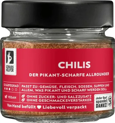 Produktbild von Chilis, gemahlen, Chilipulver mittelscharf, ideal zum Kochen, 40g im Glas