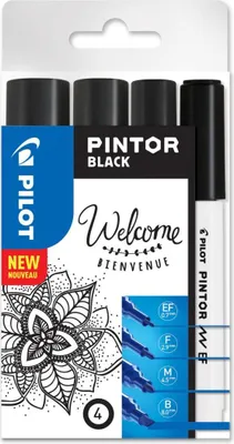 Produktbild von Pilot Pintor, 4 Stück(e), Schwarz, Pinsel/feine Spitze, Schwarz, Weiß, Rund, Tinte auf Wasserbasis