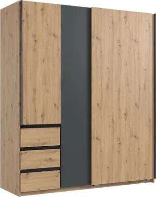 Produktbild von Schwebetürenschrank >Stade< GRAPHIT / ARTISAN EICHE Nachbildung - 168x198x63cm (BxHxT)