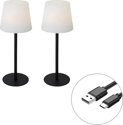Produktbild von Set mit 2 Schwarzen wiederaufladbaren Tischleuchten 40 cm IP54 Jude
