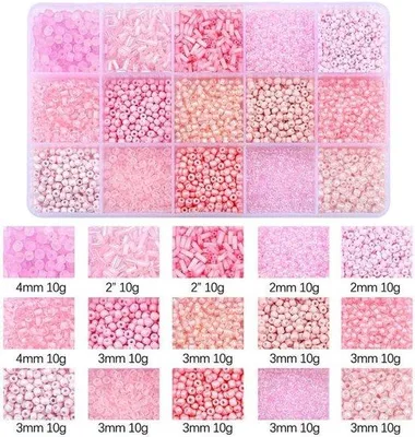 Immagine prodotto di Miscela di perline trasparenti fai da te, 15 colori, rosa