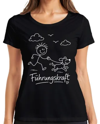 Produktbild von Führungskraft Hundeliebhaber Gassigeher Strichmännchen lustig Damen T-Shirt, Schwarz, M