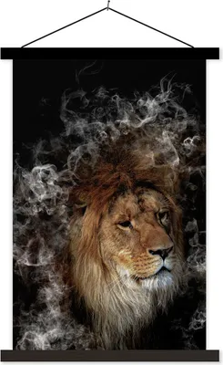 Produktbild von MuchoWow® Textilposter Löwe - Rauch - Abstrakt 60x90 cm mit schwarzem Rahmen - Poster Wohnzimmer