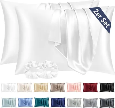 Produktbild von Vielit Satin Kissenbezug 50x80 Weiß 2er Set mit Haargummis