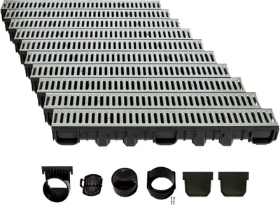 Produktbild von Entwässerungsrinne Höhe 115mm Kunststoff 10m, Stegrost, Stahl verzinkt