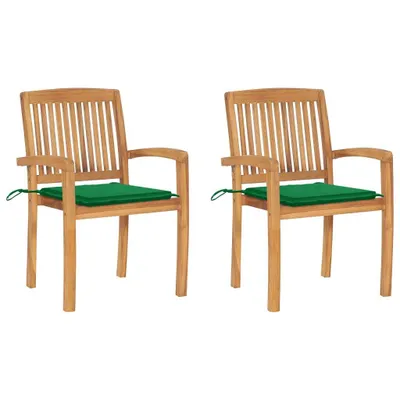 Produktbild von Gartenstühle 2 Stk. mit Grünen Kissen Massivholz Teak