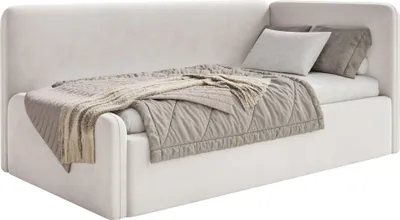 Produktbild von Selsey Fanko – Jugendbett 90x200 cm mit Matratze, Kopfteil links, Samt, Hellbeige