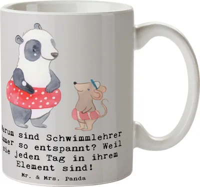 Produktbild von Mr. & Mrs. Panda Bürotasse Entspannte Schwimmlehrer - Grau Pastell - Geschenk, Berufe, Freude, Kaffeetasse, Berufsliebe, Geschenke für Berufstätige, Trainer, Becher
