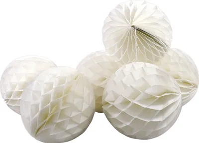Produktbild von Frau WUNDERVoll® 6 WABENBÄLLE, WEISS, LEICHTER CREMESTICH, Ø20,  / Deko Hochzeit, Seidenpapier, Seiden Blumen, Papierblumen, Geburtstagsdeko, Tischdeko, Hochzeitsdeko, Gartenfest, Garten Party