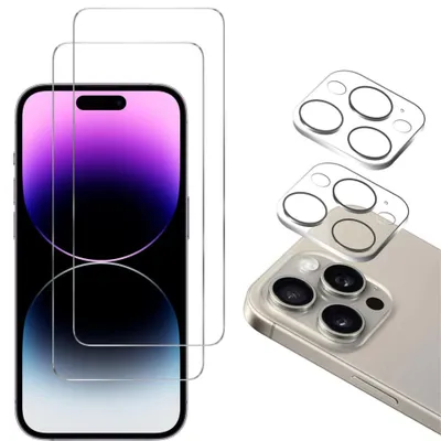 Produktbild von Gehäuse aus gehärtetem Glas für iPhone 15 PRO und Kameraschutz [2er-Pack] Displayschutzfolie  Phonillico®