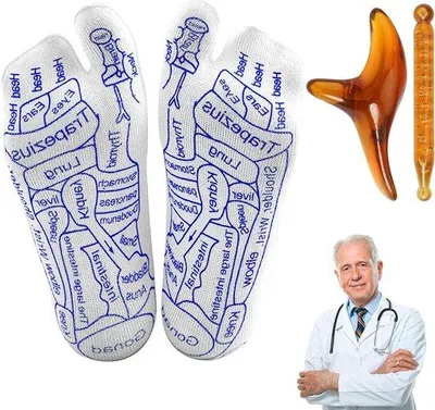 Obrázok produktu pre Allecto Plus – Reflexné ponožky s akupresúrou – Masážne kompresné ponožky pre mužov a ženy s perom na akupresúru – Reflexné zóny – Tlakové body – 75 znakov