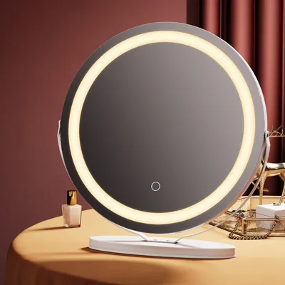 Produktbild von EMKE® kozmetické zrkadlo s osvetlením 48 cm biele kozmetické zrkadlo s dotykovým, 3 farebné svetlá, stmievateľné, kozmetické zrkadlo hollywood make up mirror led