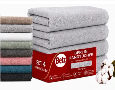 Produktbild von Betz BERLIN 4er Pack Handtücher Set Handtuch Größe 50x100 cm 100% Baumwolle Farbe - silber grau - BERLIN