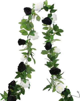 Produktbild von 2 Stück künstliche Girlande, künstliche Rosenranke, Rosengirlande für Hochzeitsbogen, Tischdekoration (schwarz und weiß)