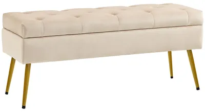 Immagine prodotto di Panca contenitore - Panca portaoggetti - Poggiapiedi - Panchina - Sgabello - Colore beige - Rivestimento in tessuto - Struttura in metallo robusta