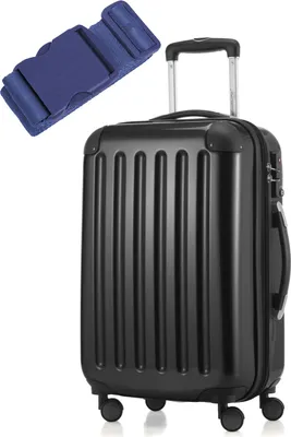 Produktbild von Hauptstadtkoffer Alex - Kabinenkoffer 55 cm + Koffergurt als Geschenk, Trolley mit Dehnfalte für Handgepäck 4 Rollen, Hartschale glänzend, TSA,Schwarz