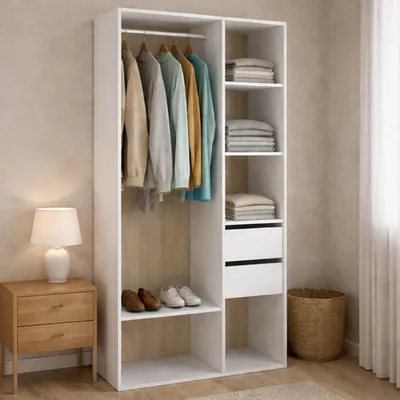 Immagine prodotto di Dmora Guardaroba Grande Maon 45x205h cm Bianco, Appendiabiti 6 Vani