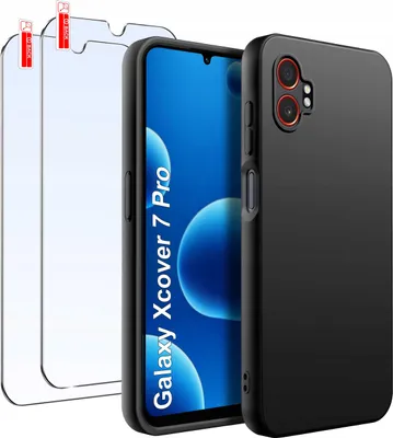 Zdjęcie produktu dla ZESTAW Etui do Samsung Xcover 7 Pro Matowe Czarne Silikon 2 SZTUKI SZKŁO