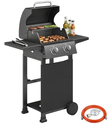 Produktbild von Outsunny Gasgrill 5,4 KW 2 Brenner BBQ Grillwagen inkl klappbar Seitentisch