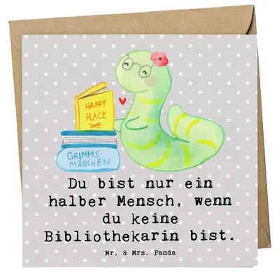 Produktbild von Mr. & Mrs. Panda Grußkarte Bibliothekarin Herz - Grau Pastell - Geschenk, Glückwunschkarte, Klappkarte, anlasskarte, Beruf, Lustig, Buchhandlung, doppelkarte, faltkarte