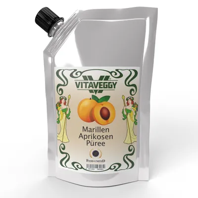 Produktbild von VITAVEGGY Früchte-Püree APRIKOSE MARILLE 1kg ohne Aroma- Farb- & Konservierungsmittel von Food-United, Aprikosenpüree geeignet für Obstbrei & Babybrei Marillen-Saft-Smoothie-Sorbet-Müsli-Joghurt-Quark GVO-Frei Glutenfrei & 100% natürlich