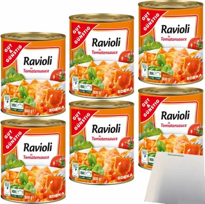 Produktbild von Gut& Ravioli in Tomatensauce gefüllte Teigtaschen mit fleischhaltiger Füllung 6er Pack (6x800g Dose) + usy Block