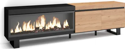 Image de COZY Meuble TV, Banc Télé, 208x35x57cm, Pour les TV jusqu'à 80", Cheminée électrique XXL, Chêne et noir