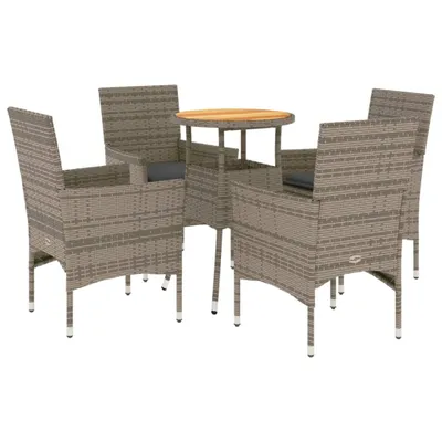 Produktbild von 5-tlg. Garten-Essgruppe mit Kissen Grau Poly Rattan Akazie