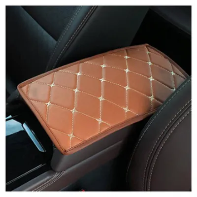 Image de Coussin d'accoudoir universel en cuir pour voiture, 29 cm x 17 cm, marron avec surpiqûres beiges
