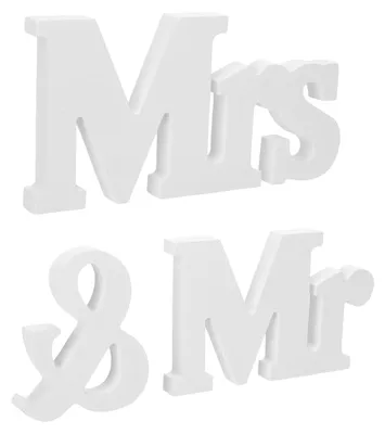 Productafbeelding van Houten tekstbord "Mr. & Mrs." - Decoratie voor bruilofttafels - Natuurlijke kleuren