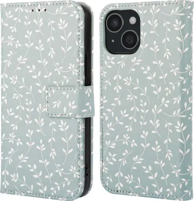 Zdjęcie produktu dla imoshion Design Bookcase for de Apple iPhone 15 - Smoke Green Flowers