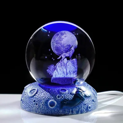 Produktbild von 3D-Kristall-Dekoration mit Wolf und Mond-Motiv